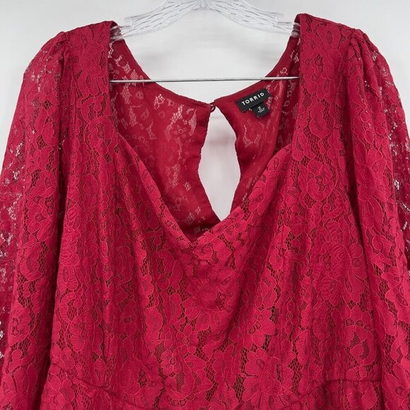 Torrid Plus Women's Peplum Lace Long Sleeve Lined Red Top 2X - Picture 3 of 10